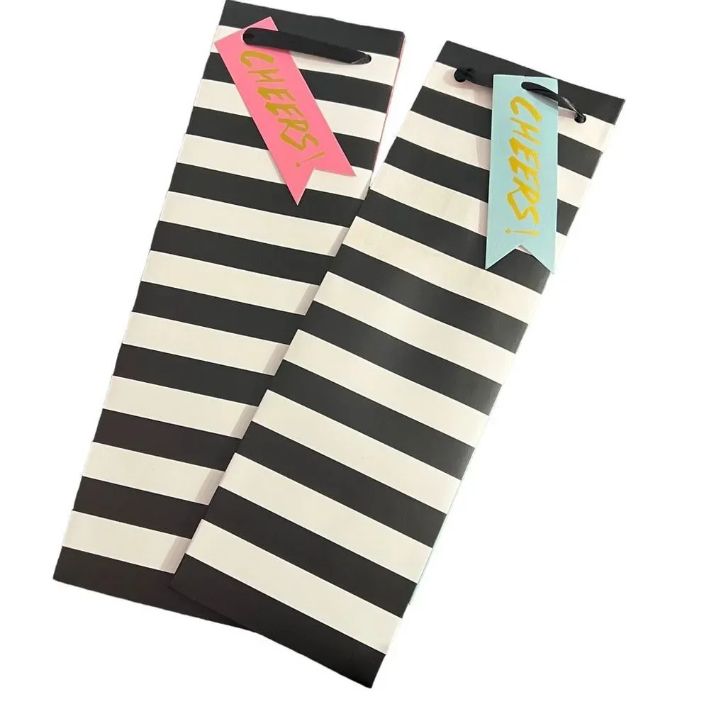 Pack Of Heavy Paper Cheers Wine Gift Bag Set Of 10 Pink Mint Green Black White S